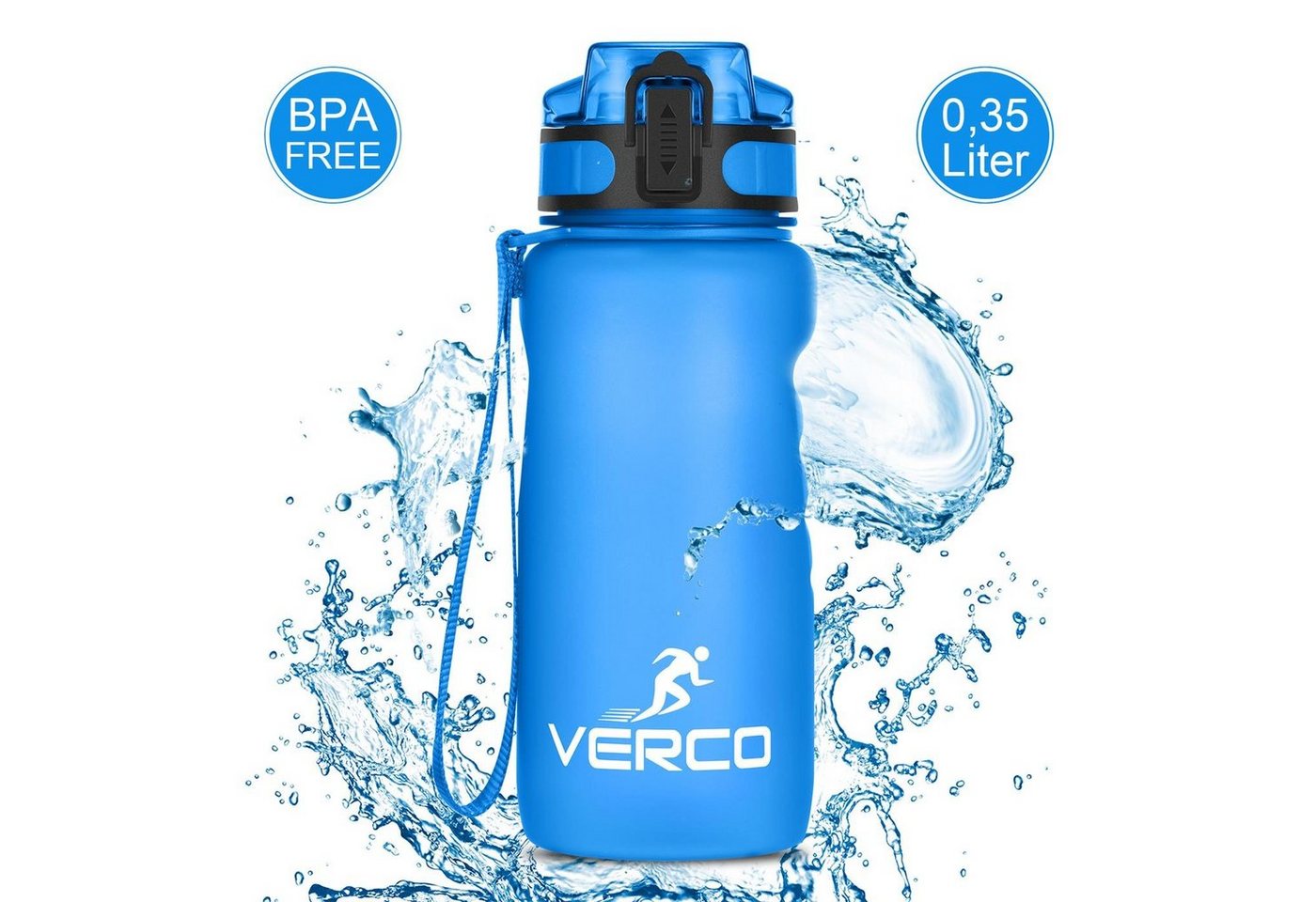 VERCO Trinkflasche 350 ml Sport Tritan 0,35 Liter Flasche, Wasserflasche BPA Frei mit Fruchtsieb wiederverwendbar nachhaltig von VERCO