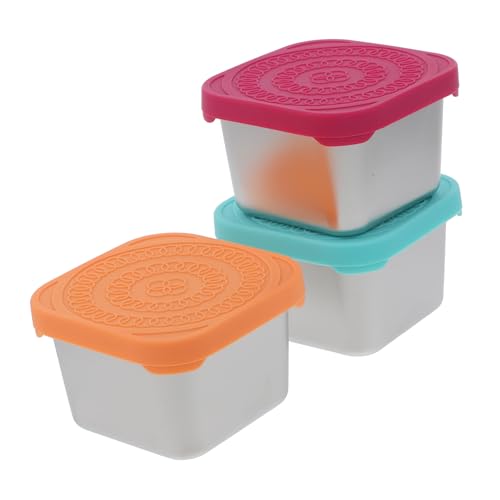 VERDANVERSE 3 Stück Edelstahl Sauce Cups mit Bunten Silikondeckeln Quadratische Gewürzbehälter aus Rostfreiem Stahl Wiederverwendbare Dip schalen für Picknick Grill und Familienessen von VERDANVERSE