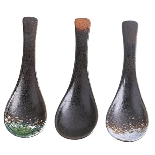 VERDANVERSE 3 Stück Japanische Keramik suppenlöffel Hitzebeständig Langlebig Vielseitig für Küche und Restaurant als Geschenk Farblich Sortiert für Reis Suppe und Porridge Zufällige Farbe von VERDANVERSE