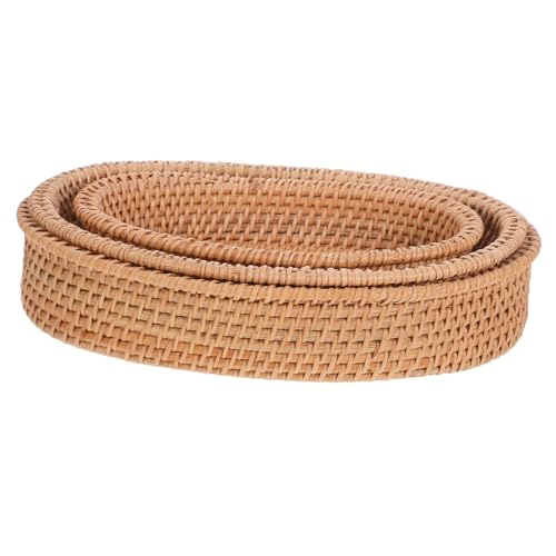VERDANVERSE 3 Stück Oval Gewebte Rattan Brotkörbe Handgefertigt Stabiles Präsentations Aufbewahrungstablett für Snacks Obst Küche und Restaurant von VERDANVERSE