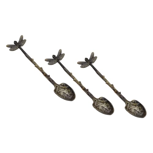 VERDANVERSE 3 Stück Teiliges Vintage Servierlöffel aus Rostfreiem Edelstahl Kleine Dessert und Salatlöffel mit Libellen Design Leichte Kaffeelöffel für Vielseitigen Einsatz bei Zuhause und von VERDANVERSE