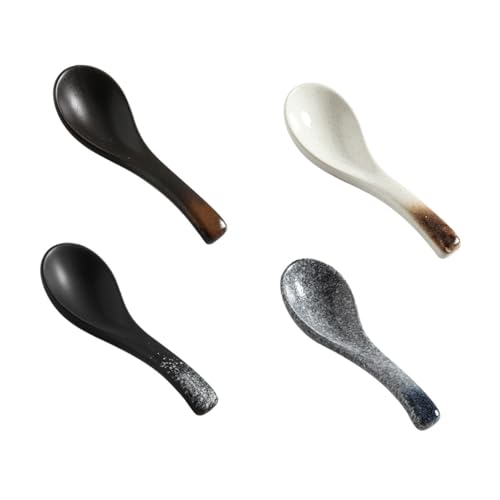 VERDANVERSE 4 Stück Keramik Löffel Retro Stil Porridge Reislöffel Glatt Poliert Ergonomisch Geformt Küchenhelfer für Asiatische Suppen und Speisen von VERDANVERSE
