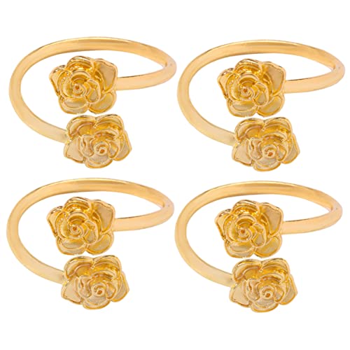 VERDANVERSE 4 Stück Metall Serviettenringe Rosendesign Napkin Holder für Hochzeit Party Tischdeko Vielseitig als Serviettenhalter und Tischmittelstück Geeignet Langlebige Goldfarben von VERDANVERSE
