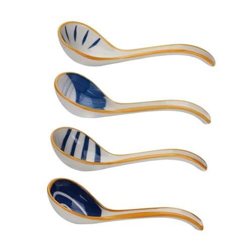 VERDANVERSE 4 Stück Teiliges Asiatische Keramik suppenlöffel mit Ergonomischem Griff und Ovalem Kopf Japanischer Porzellan löffel für Suppe Dumplings Pho Spülmaschinenfest und Glatt für von VERDANVERSE