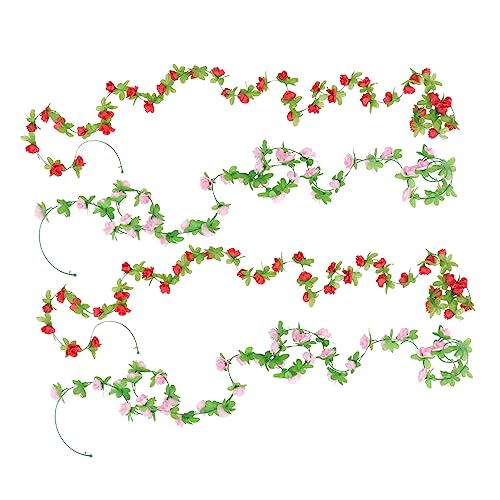 VERDANVERSE 4 Stück Teiliges Künstliche Rosenranke mit Blüten Dekorative Blumen für Hochzeiten Partys und Zuhause Realistisches Design Pflegeleicht Rot von VERDANVERSE