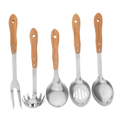 VERDANVERSE 5 Stück Küchenwerkzeug-Set lange Griffkelle Suppenkelle-Utensil Metallgabeln Reis Servierlöffel Camping -Kochutensilien antihaftbeschichtetes Kochgeschirr Rostfreier Stahl von VERDANVERSE
