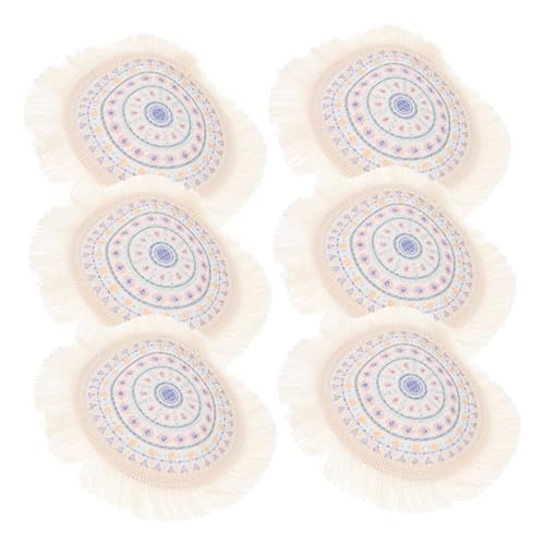 VERDANVERSE 6 Stück Geflochtene runde Matte Baumwoll -Taschen rund gewebte Tischsets Geschirrmatte mit Quasten süße Untersetzer für Getränke Boho-Untersetzer Tischset Boho Polyester Baumwolle von VERDANVERSE