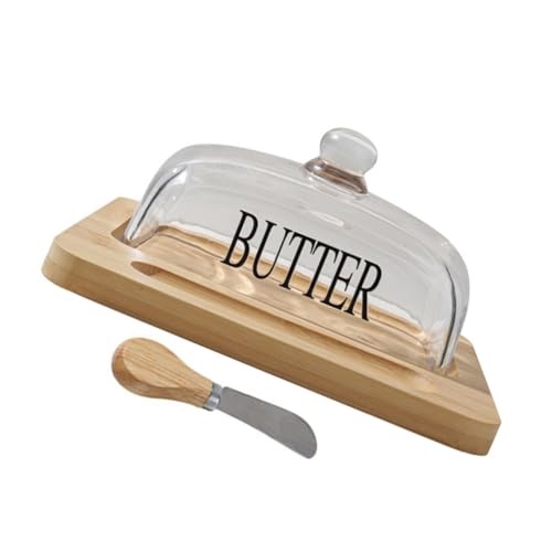 VERDANVERSE Butterdose aus Holz und Glas mit Deckel Butterhalter für Theke Luftdichter Butterbehälter mit Serviertablett Hält Butter Frisch und Geruchsfrei Nordischer Stil Teilig von VERDANVERSE