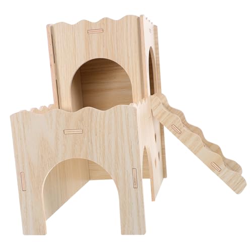 VERDANVERSE Doppelstöckiges Hamsterversteck aus Robustem Holz mit Leiter Kratzfestes Hamsterhaus für Zwerghamster und Meerschweinchen Gemütlicher Rückzugsort zum Verstecken Schlafen von VERDANVERSE