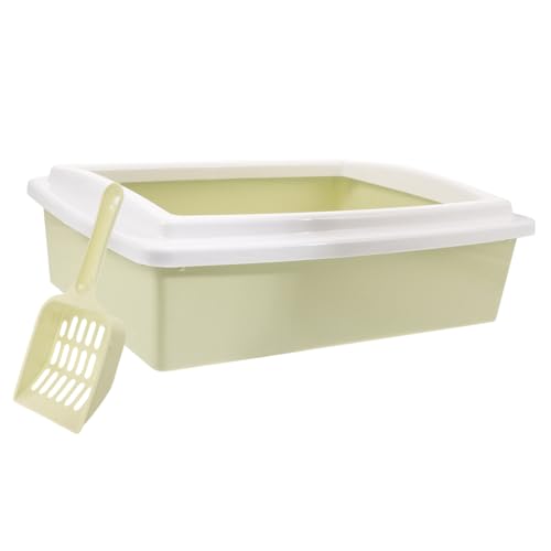 VERDANVERSE Halbgeschlossene Katzenstreu Box mit Hohem und Abnehmbarer Schaufel Großer Offener Katzenklo mit Spritzschutz Tragbar für Innen und Reisen Komfortabler Katzen Wc Behälter Grün von VERDANVERSE