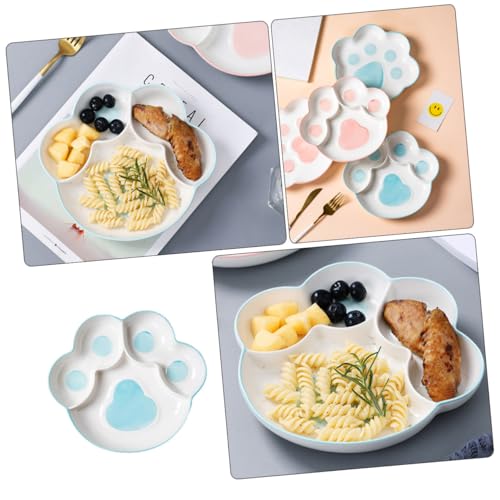 VERDANVERSE Handbemalter Katzenpfoten Portion Control Teller aus Keramik Geteilte Frühstücksplatte mit Glatten Kanten für Erwachsene Gesundes Gericht Diätgeschirr in Blau von VERDANVERSE