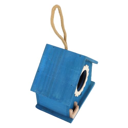 VERDANVERSE Holz Vogelhaus Hängend mit Seil Robust Wetterfest Kreatives Design Mini Vogel Nest Futterhaus für Balkon Garten Outdoor Vogelhäuschen Dekoration Blau von VERDANVERSE