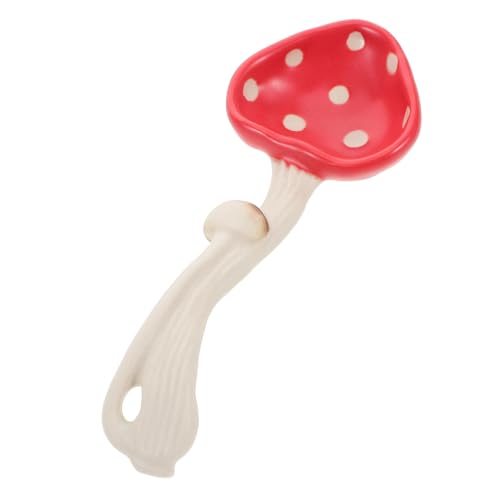 VERDANVERSE Keramik Suppenkellen Asiatischer Roter Pilz Löffel Vintage Design für Suppe Dessert Soße Vielseitig Stabile Verarbeitung Langlebig von VERDANVERSE