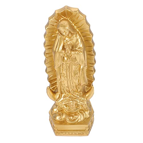 VERDANVERSE Religiöse Resin Statue Heilige Jungfrau Skulptur Goldfarbene Dekofigur für Wohnzimmer Langlebige Desktop Statue mit Feiner Verarbeitung und Stabilem Stand von VERDANVERSE