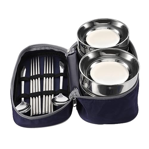 VERDANVERSE Schüssel Set Teilig mit Essstäbchen und Löffel Langlebiges Ergonomisches Küchenbesteck für Camping Picknick und Reise Hitze und Kältebeständig Tragbares Familiengeschirr Blau von VERDANVERSE