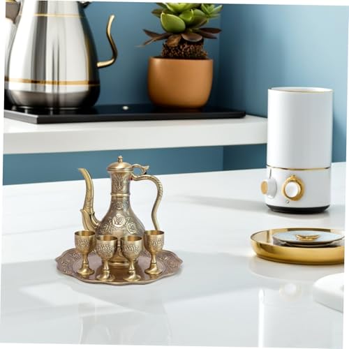 VERDANVERSE Vintage Türkisches Teeservice mit Metall-kaffeekanne Eingravierten Rosenmustern Bronze-farbenem Tablett und Bechern Stilvolles Set für Tee Kaffeegenuss bei Hochzeit Party und von VERDANVERSE