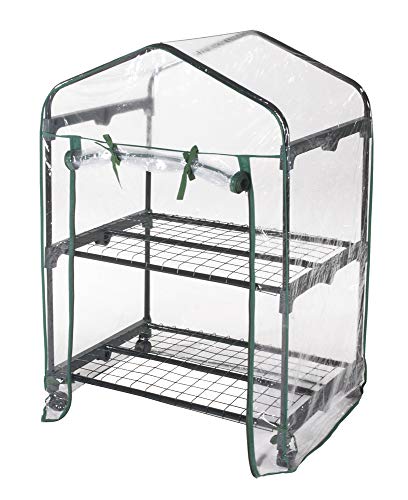 Gewächshaus mit 2 Einlegeböden aus Stahl mit Rädern und transparenten PVC-Abdeckung "L" 69 x "P" 49 x "H" 98 von VERDELOOK