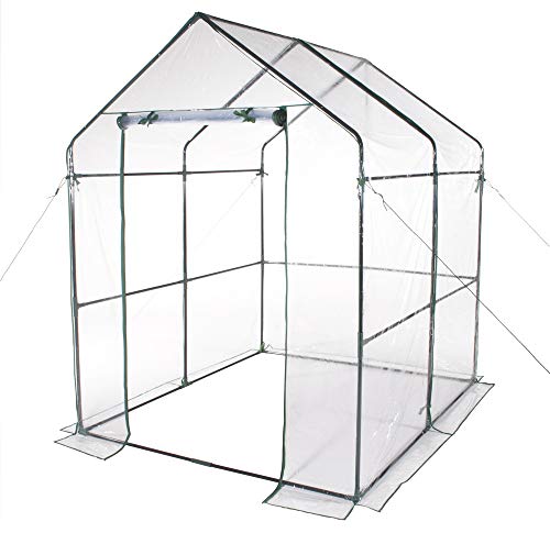 VERDELOOK | Gewächshaus ohne Ablagen mit transparenter PVC-Plane, Metallrahmen, 143 x 143 x 195 cm, zum Schutz von Pflanzen, für die Gartenarbeit, robust, Öffnung mit Reißverschluss von VERDELOOK