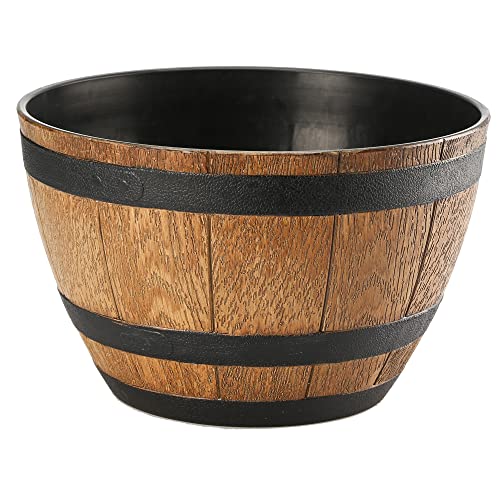 VERDENIA Barrel Blumentopf Leichter Blumenkübel Balkonblumentopf Dekorativer Topf für Pflanzen für Innen und Außenbereich Pflanztopf aus Kunststoff Runder Viele Farben 33cm 8970 Braun Hell von VERDENIA AKCESORIA OGRODOWE