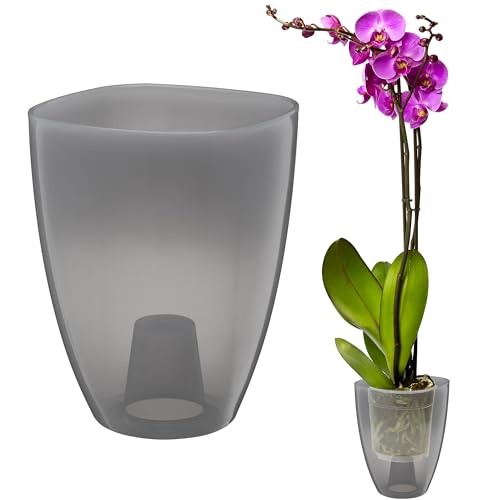 VERDENIA KAJA Orchideentopf – Minimalistisches Design – Leicht, für den Innenbereich, Hochwertiges Polypropylen, Transparente Oberfläche – Praktisch und Funktional – 12x12x17cm – Grau von VERDENIA