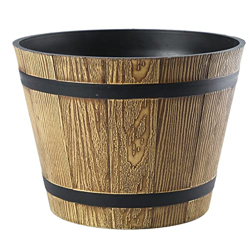 VERDENIA Madera Blumentopf Leichter Blumenkübel Balkonblumentopf Dekorativer Topf für Pflanzen für Innen und Außenbereich Pflanztopf aus Kunststoff 40cm 21574 Hellbraun von VERDENIA