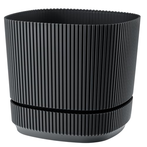 VERDENIA PERA Blumentopf mit Speziellen Untersetzern – Leicht, für den Innen- und Außenbereich, Hochwertiges Synthetisches Material, Stilvolle Matte Oberfläche – 21x21x18,5cm – Anthrazit von VERDENIA
