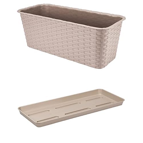 VERDENIA Rattan Blumentopf Blumenkübel Balkonblumentopf Dekorativer Topf für Außenbereich 40cm Karamell und Blumentopf Untersetzer Blumentopfuntersetzer 40cm Karamell von VERDENIA