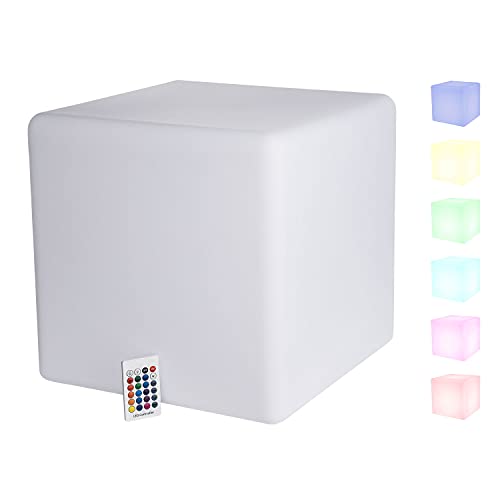VERDOBA LED Würfel Outdoor mit Akku - LED Cube mit USB-C Anschluss - Leuchtwürfel Outdoor mit Farbwechsel - Outdoor Garten Beleuchtung Leuchtwürfel als Sitz & Tisch für außen & innen (Würfel, 50 cm) von VERDOBA