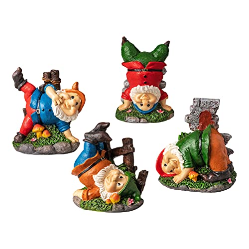 VERDOBA Gartenzwerge lustig für außen, 4er Gartenzwerge Set - Frecher Gartenzwerg klein lustig Figur Polyresin Deko GNOME Figuren von VERDOBA