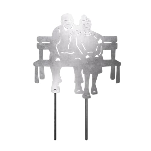 VERDOBA Altes Pärchen Gartendeko - Silberne Oma und Opa Figuren Garten Deko - Metall Gartenstecker - Oma und Opa auf Bank aus stabilem Eisen - Gartendeko in Antikfinish - Deko für den Garten von VERDOBA