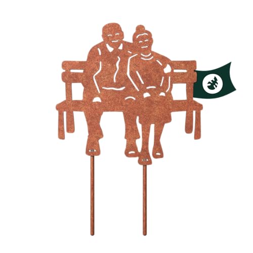 VERDOBA Altes Pärchen Gartendeko Rost - Oma und Opa Figuren Garten Deko mit Rostpatina - Gartenstecker Rost - Oma und Opa auf Bank aus stabilem Eisen - Rostdeko Gartendeko - Rost Deko für den Garten von VERDOBA