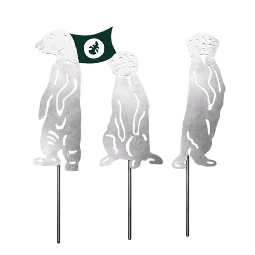 VERDOBA Erdmännchen Gartendeko in Silber - Erdmännchen Figuren Set mit leichtem Antikfinish - Gartenstecker Silber - Gartendeko aus stabilem Eisen für Garten, Balkon & Terrasse von VERDOBA
