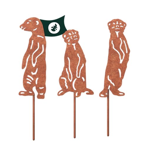 VERDOBA Erdmännchen Gartendeko Rost - Eisenfiguren Set mit Rostpatina - Gartenstecker Rost - Gartendeko Erdmännchen für Garten, Balkon & Terrasse von VERDOBA
