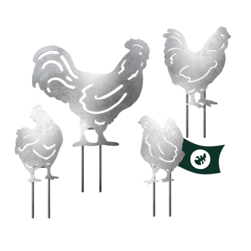 VERDOBA Hühner mit Hahn Metall Gartendeko - Hahn Deko - Silberne Hühner Deko Garten - Gartenstecker Set Hühner und Hahn aus stabilem Eisen - Dekohühner Deko für Garten, Balkon & Terrasse von VERDOBA