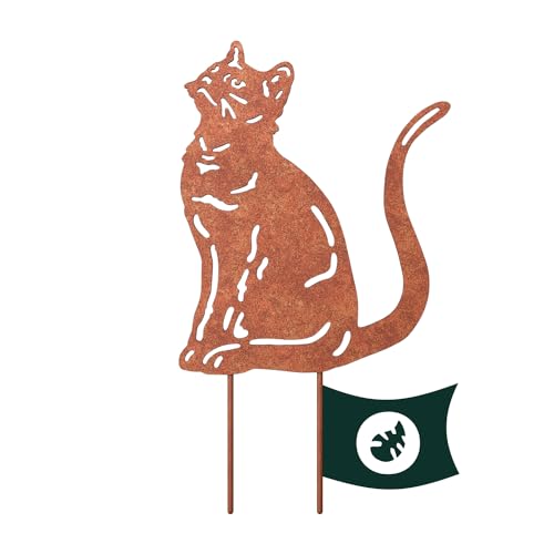 VERDOBA Katze Gartendeko Rost - Gartenstecker Katze mit Rostpatina - Gartenstecker Rost - Blumentopf Katze aus stabilem Eisen - Rost Deko Katze Garten - Rost Deko für Garten, Balkon & Terrasse von VERDOBA