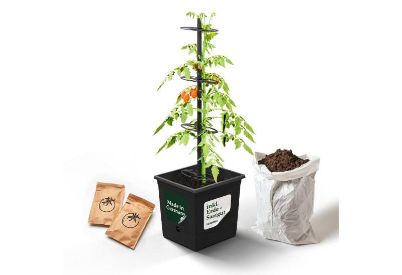 VERDOBA Pflanzkübel Nachhaltiger Tomatentopf Tomaten Anzuchtset Saatgut & Erde - Rankhilfe von VERDOBA