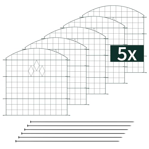 VERDOBA Teichzaun Gartenzaun Komplettset - Gartenzaun Metall 5 Zaunelemente - Zaun für den Garten, Gitterzaun Set Oberbogen Zaun Garten - Zaun für Hunde (5X Oberbogen, Grün - Diamant) von VERDOBA