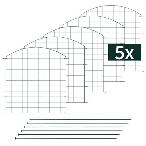 VERDOBA Teichzaun Gartenzaun Komplettset - Gartenzaun Metall 5 Zaunelemente - Zaun für den Garten, Gitterzaun Set Oberbogen Zaun Garten - Zaun für Hunde (5X Oberbogen, Grün - RAL 6005) von VERDOBA