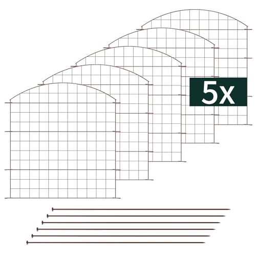 VERDOBA Teichzaun Gartenzaun Komplettset - Gartenzaun Metall 5 Zaunelemente - Zaun für den Garten, Gitterzaun Set Oberbogen Zaun Garten - Zaun für Hunde (5x Oberbogen, Braun - RAL 8014) von VERDOBA