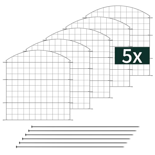 VERDOBA Teichzaun Gartenzaun Komplettset - Metall 5 Zaunelemente - für den Garten, Gitterzaun Set Oberbogen für Hunde (5x Oberbogen, Anthrazit - RAL 7016) von VERDOBA