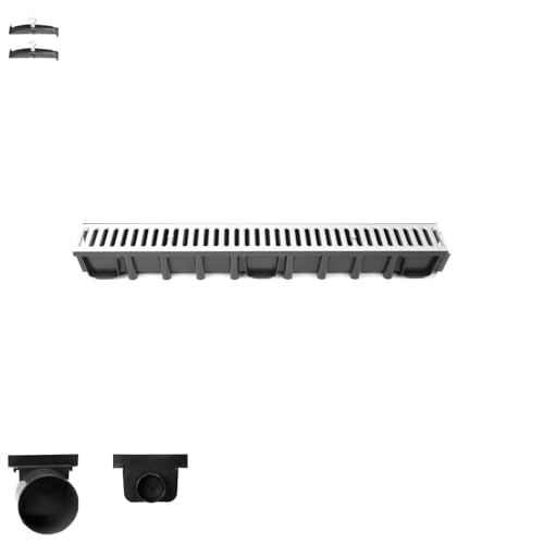 Entwässerungsrinne Set – befahrbar (A15) mit verzinktem Stahlrost | 1 m Länge, Bauhöhe 98 mm | Weitere Varianten: 1–10 m Länge, Bauhöhe 63 mm, 98 mm, 148 mm | Ablaufrinne für Garten, Hof & Einfahrt von VERDONE
