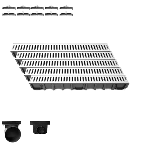 Entwässerungsrinne Set – befahrbar (A15) mit verzinktem Stahlrost | 5 m Länge, Bauhöhe 98 mm | Weitere Varianten: 1–10 m Länge, Bauhöhe 63 mm, 98 mm, 148 mm | Ablaufrinne für Garten, Hof & Einfahrt von VERDONE