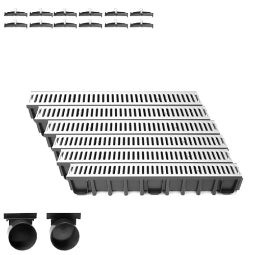 Entwässerungsrinne Set – befahrbar (A15) mit verzinktem Stahlrost | 6 m Länge, Bauhöhe 148 mm | Weitere Varianten: 1–10 m Länge, Bauhöhe 63 mm, 98 mm, 148 mm | Ablaufrinne für Garten, Hof & Einfahrt von VERDONE