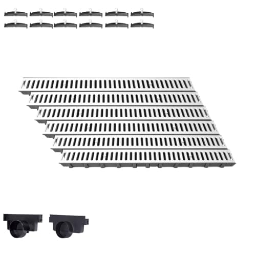 Entwässerungsrinne Set – befahrbar (A15) mit verzinktem Stahlrost | 6 m Länge, Bauhöhe 63 mm | Weitere Varianten: 1–10 m Länge, Bauhöhe 63 mm, 98 mm, 148 mm | Ablaufrinne für Garten, Hof & Einfahrt von VERDONE