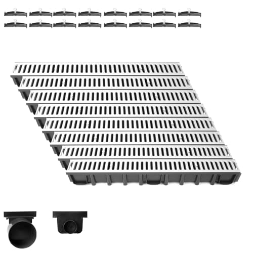 Entwässerungsrinne Set – befahrbar (A15) mit verzinktem Stahlrost | 8 m Länge, Bauhöhe 98 mm | Weitere Varianten: 1–10 m Länge, Bauhöhe 63 mm, 98 mm, 148 mm | Ablaufrinne für Garten, Hof & Einfahrt von VERDONE