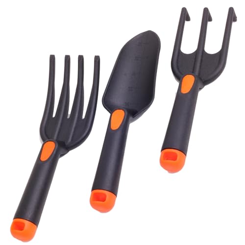 Gartenwerkzeug Set, 3-teilig, Gartengeräte Blumenkelle mit Mess-Markierung, Pflanzgabel, Handrechen FiberComp, Glasfaserverstärkter Kunststoff Schwarz/Orange für Pflanzen und Gartenarbeit von VERDONE