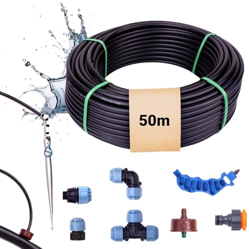 Premium Tropfbewässerungs-Set 50 m | Komplettsystem inkl. 75 Rivulis Tropfer 3,85 l/h | Gartenbewässerung Micro-Drip für Gemüse, Obst, Hecken | Flexibles Bewässerungssystem von Verdone