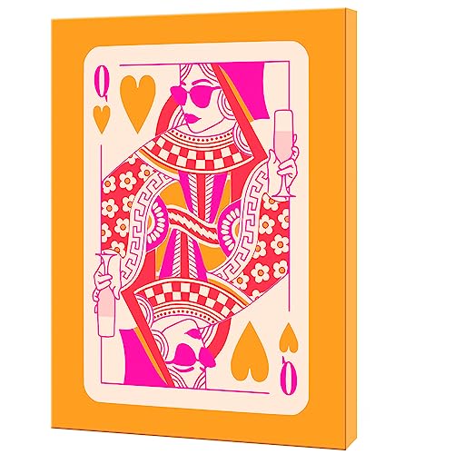 VERENIX Queen of Hearts Spielkarte, flippige Wandkunst, rosa und orange, adrettliches Poster, Raumdekoration, ästhetische Hippie-Königin, Drucke, 40,6 x 61 cm, ungerahmt von VERENIX