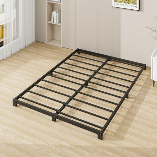 VERFARM Doppelbettrahmen, 8 cm niedrig, Metallbett, 135 x 190 cm, Doppelbettgröße, robustes Metallbettrahmen mit Stahllattenstütze, kein Boxspringbett erforderlich, einfache Montage, geräuschfrei, von VERFARM