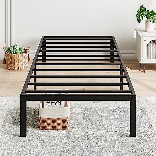 VERFARM Plattformbett aus Metall, Bettrahmen 90 x 200 cm Metallbett Bettgestell aus Metall, Modern Metallbett Für Erwachsene, Jugendliche, Einfache Montage, Einzelbett Schwarz 36cm H von VERFARM